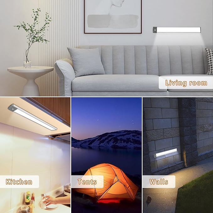 LEPOTEC 54 LED Under Counter Lighting, Motion Kitchen Cabinet Light, Battery Operated Closet Lights Pantry Light, Rechargeable Camper Caravan Night Light,Warm White (12.5inch-54LED-1 Pack)