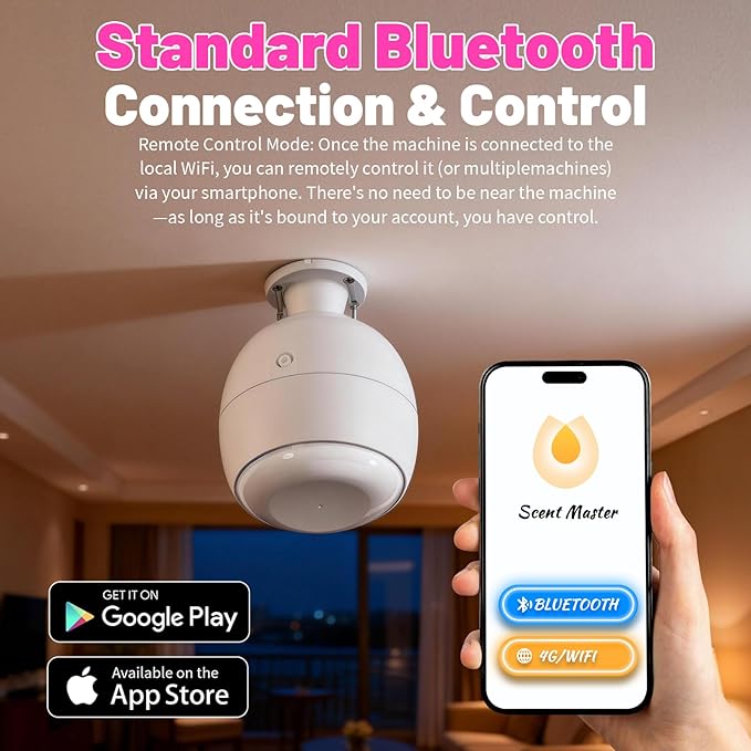 Waterless Essential Oil Diffuser 3500 Sq.Ft Coverage for Large Home Hotel Office, Ceiling-Mounted Cold Air Scent Machine for Aromathrapy, Bluetooth App Control, No-Noise Aroma Diffuser Ceiling-Mounted