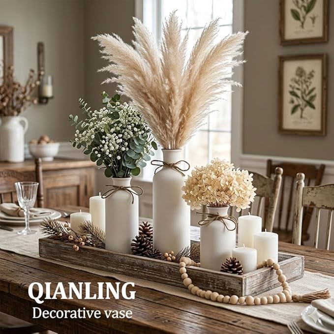 White Ceramic Vase Set - 3 Small Vases, Minimalist Decor Boho Vases, Modern Farmhouse Home Décor Accents, Living Room Centerpieces for Home Décor Room,Entryway, Bookshelf, Mantel, Shelf Décor