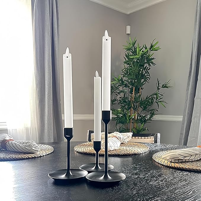 salipt Flameless White Taper Candles Flickering with Timer and 10-Key Remote, Battery Operated LDE Warm 3D Wick Light Window Candles Real Wax Pack of 12, Christmas Home Wedding Decor(0.78" X 9.64")