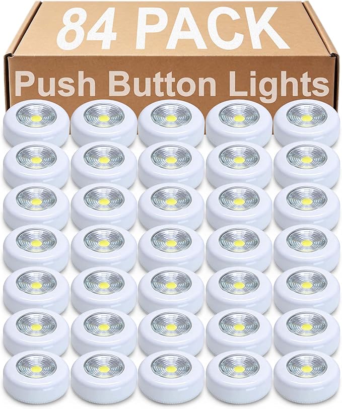 Tap Light Push Lights, 84-Pack Small Bright LED Puck Light Touch Night Lights Battery Operated Stick on Light for Closet Kitchen Cabinet Classroom DIY Letter Lights Holiday Party Decorations