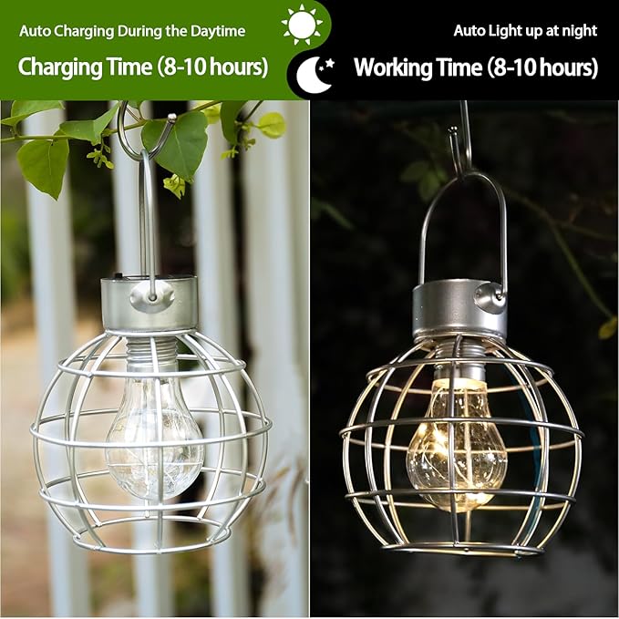 MUMTOP 2 Pack Solar Lanterns Outdoor Lights, Metal Solar Outdoor Lantern Waterproof Decorative Hanging Light for Yard Lawn Porch Garden Patio Pathway Decor, Grey