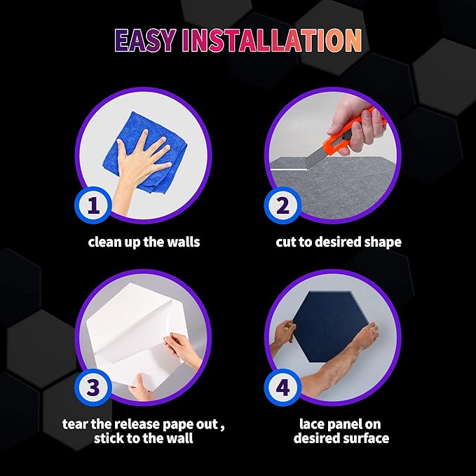 Mollywell Hexagon Acoustic Panels 14x12 - Reduce Echo & Reverb, Noise Blocking Wall Tiles for Studio & Home Office, Moon & Silver Gray Sound Absorbing Panels