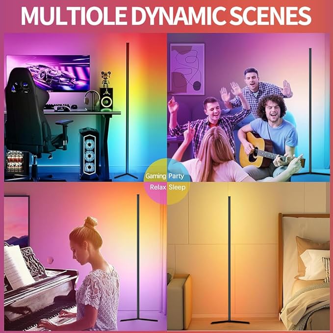 Corner Floor Lamp, 56-in Smart RGB LED Corner Lamp with App & Remote Control, 16 Million Colors Changing LED Floor Lamp with Music Sync, DIY Mode & Timing, Ideal for Bedroom, Living Room & Gaming Room
