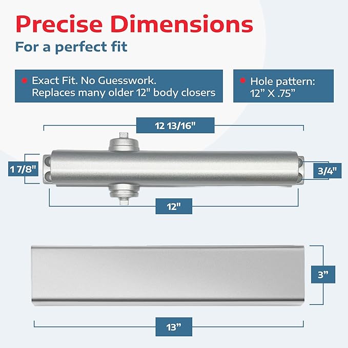 A1 ProGuard Commercial Heavy Duty Automatic Door Closer, ADA UL Grade 1 Listed Self Closing Door Hinges, Door Closers Commercial High Traffic, Auto Door Closer, Hydraulic Spring Soft Close - Silver