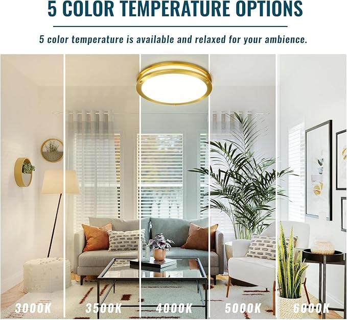Gold Light Fixtures Ceiling Mount 16 inch Set of 2, Modern Kitchen Lighting Fixtures Ceiling 36W, Dimmable Close to Ceiling Light Fixture 5CCT for Bedroom, Bathroom, Living Room