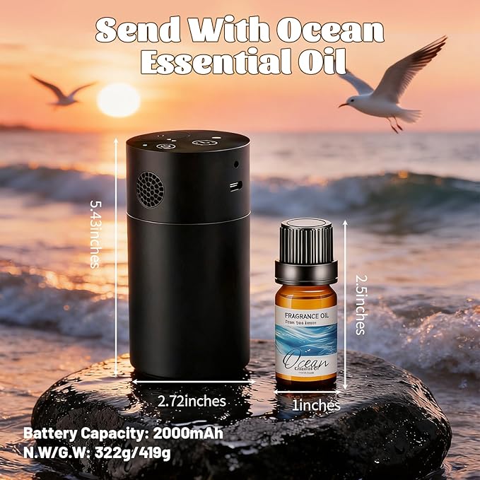 Voice Control Smart AI Waterless Scent Diffuser Starter Kit - Alloy Atomization System, Rechargeable Hotel Scent Diffuser, 1500 Sq Ft Coverage, for Home, Large Room, Spa, Cream