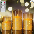 Wondise Flameless Flickering Candles with Embedded Star String Lights, Battery Operated with Moving Wick Acrylic LED Candles with Remote for Home, Wedding, Halloween, Christmas Decor(Gold)