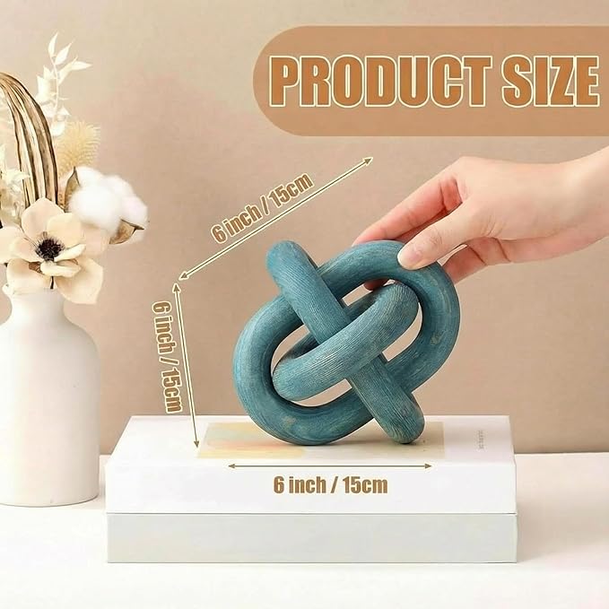 3 Link Wood Knot Decor Rustic Home Décor Accents Hand Carved Coffee Table Decoration, Boho Chain Link Decoration, Modern Shelf, Rustic Objects for Home Living Room Bedroom(Blue)