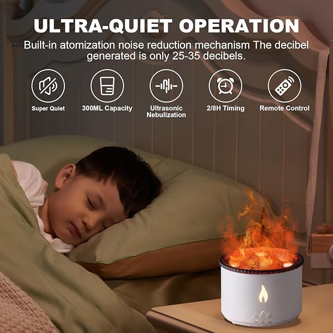 MINGPINHUIUS Volcano Humidifier Aromatherapy Essential Oil Diffuser, 2 Mist Modes: Flame and Volcano, Large Capacity with Timer Waterless Auto-Off for Home, Office, Yoga, or Gym (Red & Blue)