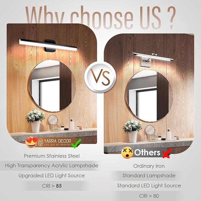 Yarra-Decor 24 in LED Bathroom Vanity Light Bar,Vanity Lighting Fixtures for Mirror Lighting,Indoor Daylight White Wall Light 6000K -Black