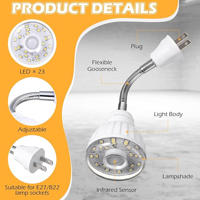 Yahenda 3 Pack Motion Activated LED Night Light Plug in Smart Dusk Dawn Sensor Light PIR Infrared Sensor Motion Detector Lamp Flexible Rotating for Hallway Stairway Garage Basement(Cool White)