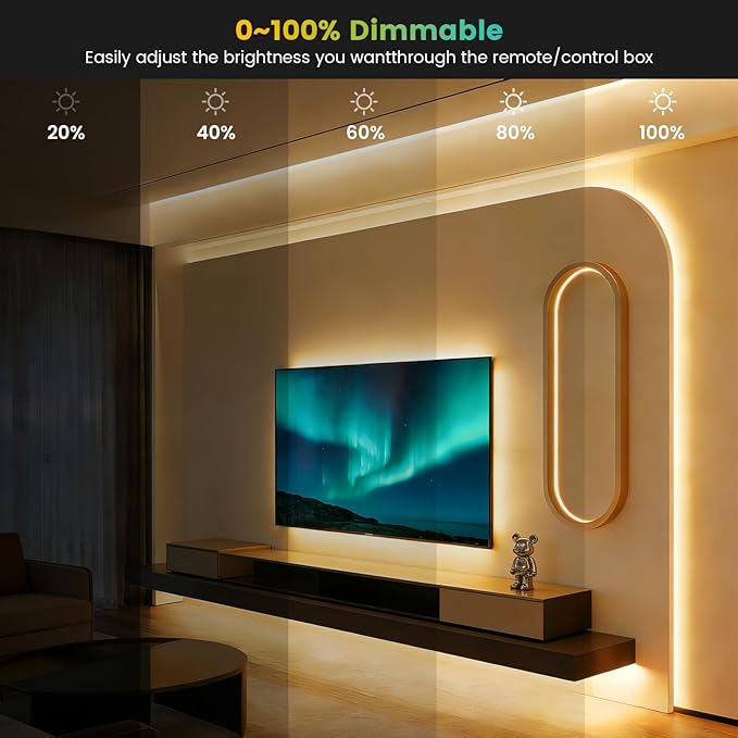 COB LED Strip Lights, 16.4ft Tunable White CCT LED Strip, 24V Dotless Dimmable Tape Light 3000K-6000K, DIY Cuttable Flexible Kit with Bluetooth Remote and Power Plug for Bedroom Kitchen Cabinet Decor