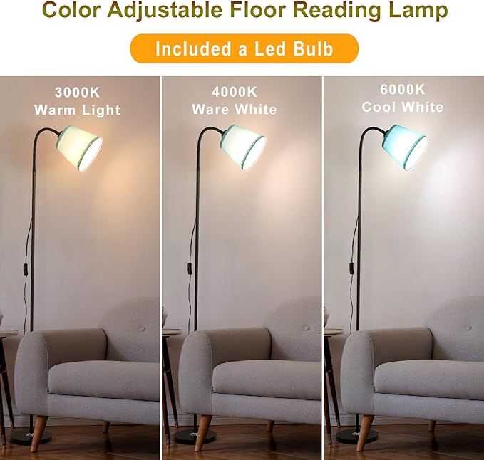 AoMck Floor Lamp, Industrial Metal Floor Lamps for Living Room with Adjustable Bendable 2 in 1 Reading Table Lamps for Living Room Bedroom Office (B+Green Shade)