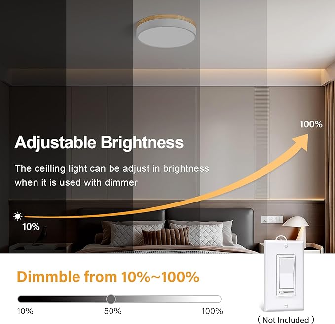 Modern Dimmable Wood Ceiling Light, White Round LED Flush Mount Ceiling Lighting Fixtures, Minimalist Ceiling Lamp for Kitchen Bedroom Laundry Room Living Room Entryway Hallway&11.81 in