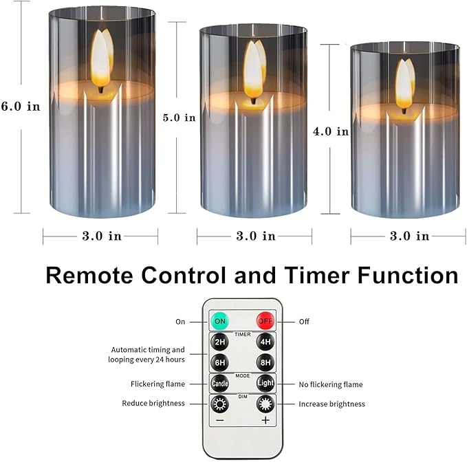 Grey Flameless Candles,5 Pack Fake Battery Candles Flickering,Led Candle Lights-Battery Operated Candle with Remote&Timer for Birthday, Party,Home, Bars and Hotel Decoration