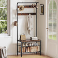 NEWBULIG Hall Tree with Shoe Bench and Coat Rack, 4-in-1 Entryway Organizer with 10 Hooks and Storage Shelf, Rustic Wood Finish Entryway Bench for Mudroom, Living Room, Bedroom