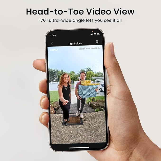 aosu Doorbell Camera Wireless- Head-to-Toe View, 2.4GHz WiFi Video Doorbell with Chime, Support Local Storage,Smart Human Detection, Works with Alexa &Google Assistant