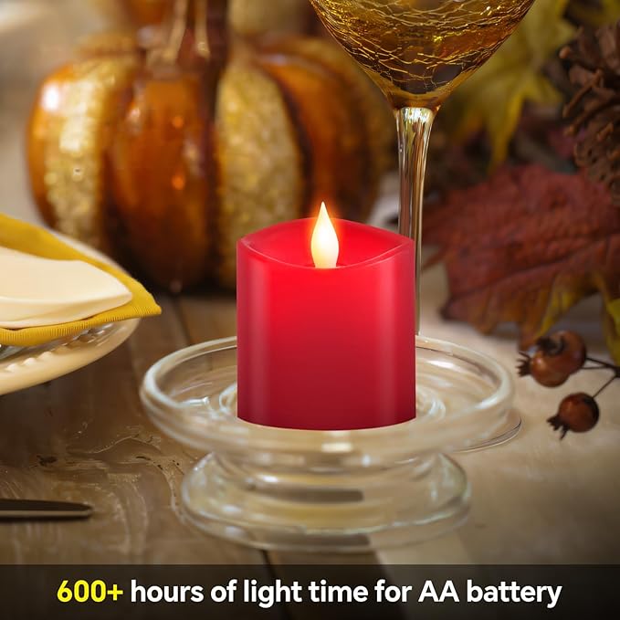 3x3 Flickering Flameless Candles Set of 1, Real Wax Pillar LED Candles Flickering, 3 inch Flameless Candles with Remote,Battery Powered Candles, for Party/Wedding,Red