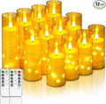 Homemory 12Pcs Flameless Candles with Star String Fairy Lights, Flickering Battery Operated Candles, LED Fake Candles with Remote and Timer, Christmas, Weddings, Home Decor, Gold