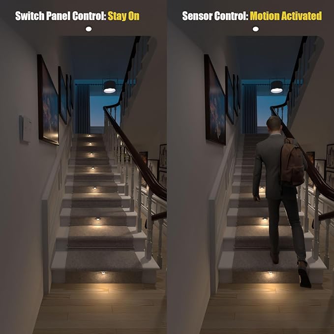 Motion-Activated LED Stair Lighting Kit RW-5620-B, Warm White 2700K Mini LED Light Bulbs Suilt For Indoor Carpeted Or Wooden Staircase (8 Bulbs)