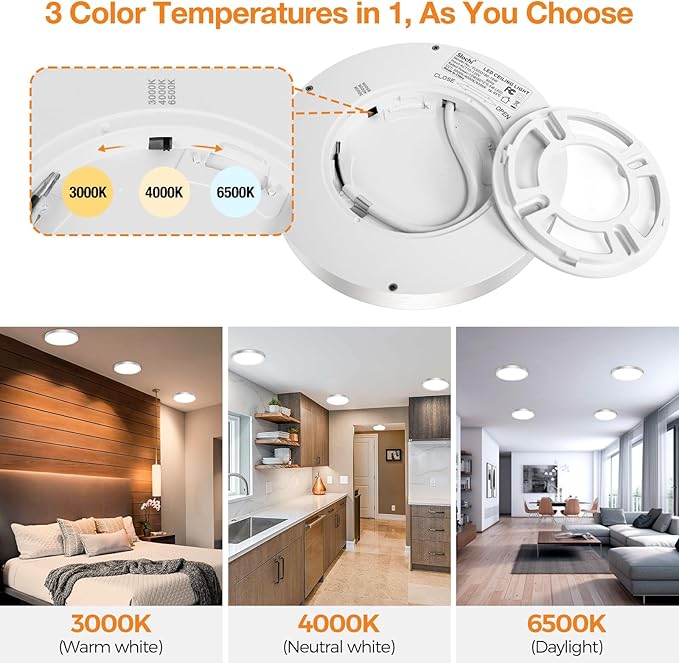 8PACK LED Flush Mount Ceiling Light Fixture, 3000K-4000K-6500K & 100W Equivalent Modern Kitchen Recessed Ceiling Lamp 15W 1500Lm 7.5 Inch Closet Round Surface for Bathroom Laundry-Brushed Nickel