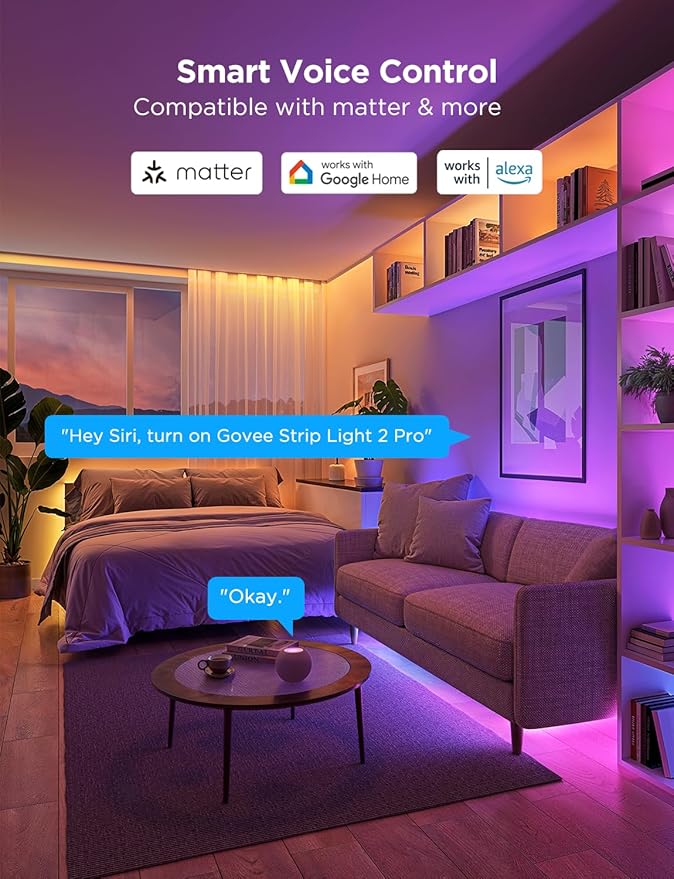 Govee RGBIC Strip Light 2 Pro, 3.28ft LED Lights Extension Without Plug, DIY Multiple Colors on One Line, Smart LED Strip Lights for Bedroom, Studio, Cabinet, Upgraded RGBICWW, Home Decor