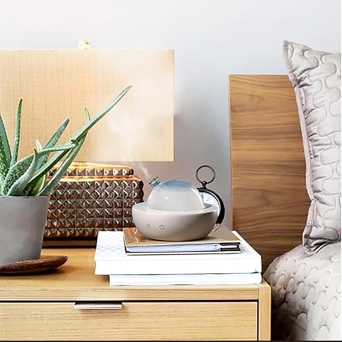 Glass Essential Oil Diffuser with Real Wood Base, 180ml Aromatherapy Diffuser with 2 Mist Modes, 7 Colors LED Light Ultrasonic Cool Mist Humidifier for Home and Office