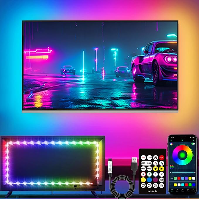 LED Lights for TV Backlight, 16.4ft RGB LED Light for 45-75 Inch TVs, Music Sync Bluetooth APP/RF Remote Control Strip Lights USB Powered for Bedroom/Gaming