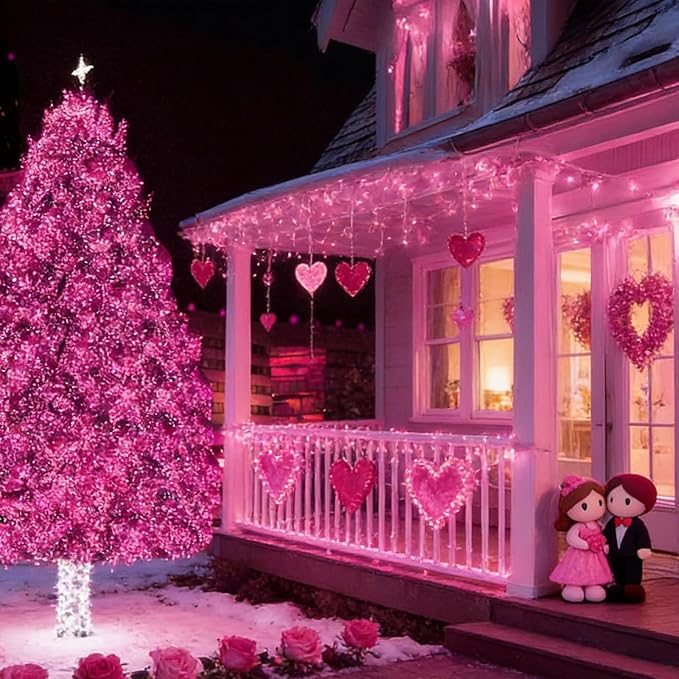 LAMPHOME 33ft Valentine's Day String Lights, Christmas Decorative Mini Lights, 100 LED Pink Fairy Starry String Lights Plug in, 16 Lighting Modes for Valentines Day Tree Decorations (Pink)