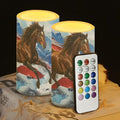American Flag Flameless Candles 2 Pack 6 x 3 inch Horse Print Battery Operated Candles with Multicolor Timer Remote Control LED Fake Candles for Warm Light Dinner Table Home Patriotic Decor
