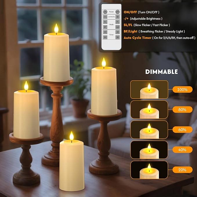 PChero Rechargeable Flameless Candles with Remote & Magnetic Charging Base, Outdoor Waterproof Battery Operated Pillar Candles, 4 Pack LED Fake Candles, Long Lasting, 2.76" D x 5.12" H