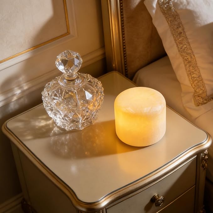 Marble Lamp Night Light Touch Bedside Table Lamp for Bedroom,Type-C Rechargeable Small Desk Bedside Small Lamps,Eye Caring Dimmable LED Ambient lamp (Peach Jade)