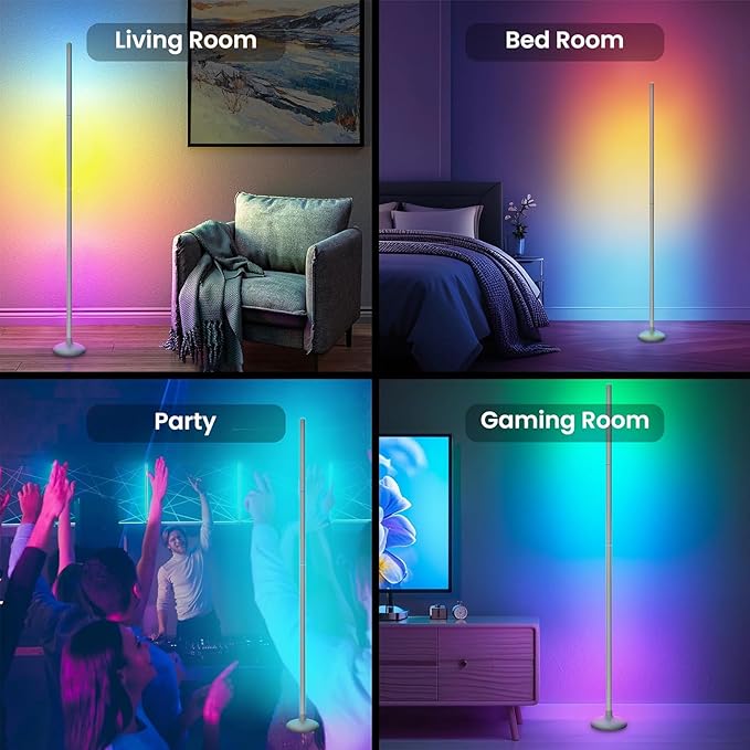 Smart Floor Lamp, RGB LED Corner Lamp with App & Remote, Modern Floor Lamp with 16 Million DIY Colors/Music Sync/Timer, Ambient Lighting Floor Lamps for Bedroom, Living Room, Game Room
