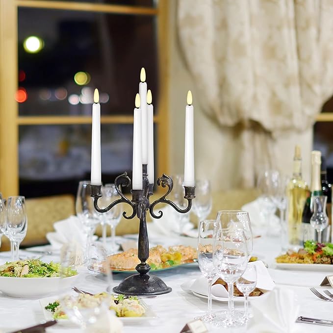 LED Christmas Window Candle with 2 Remotes Battery Operated Flameless Taper Candles Warm Light Flickering and Timer for Wedding Party Holiday Home Table Decoration (9 Packs,White+Gold Holder)…