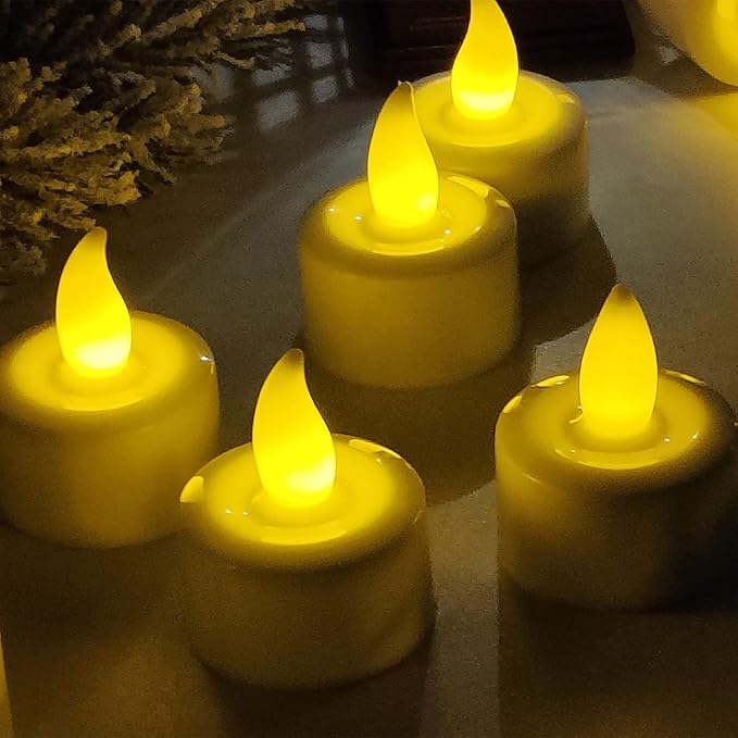 YASENN Rechargeable Candles Warm White led TeaLights Candles 12pcs Flame Effect Program Flickering Plastic Flameless Candles for Bar Dinner Decorations