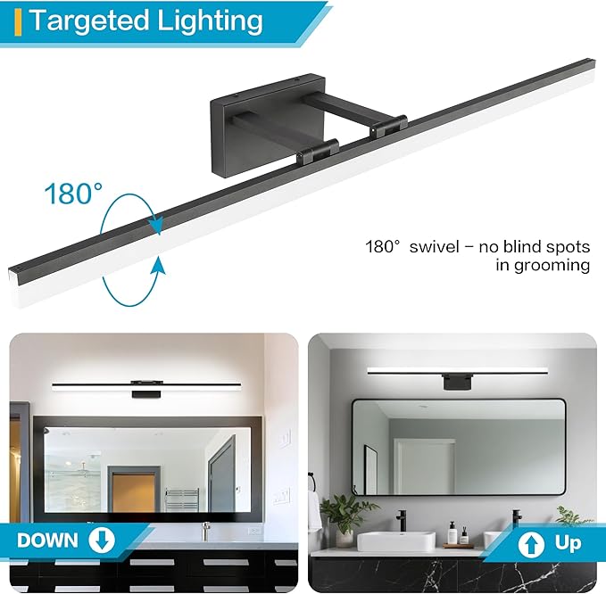 SOLFART Dimmable LED Black Vanity Lighting Fixture Wall Light Over Mirror for Bathroom 47.2 inch