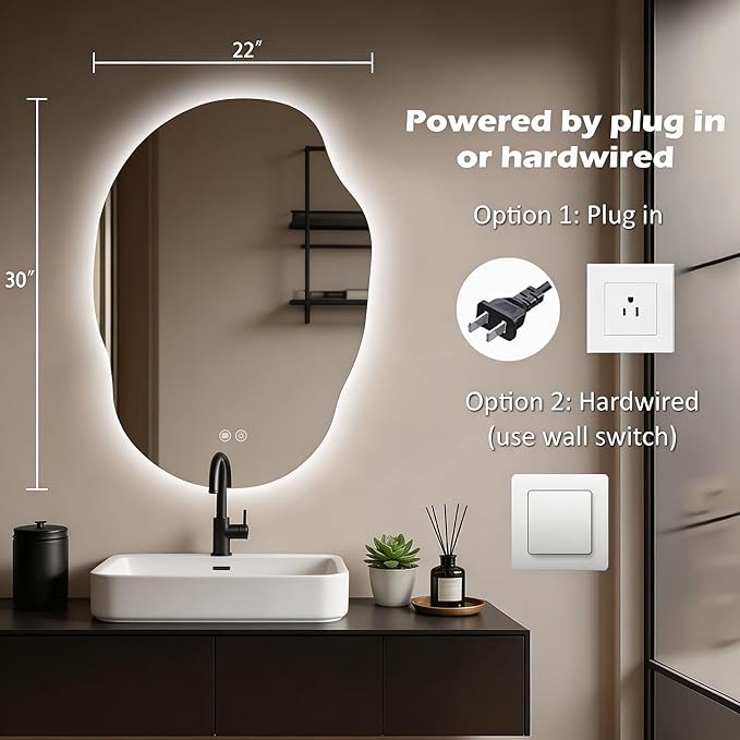 LED Bathroom Mirror with Lights, 22x30 Inch LED Bathroom Vanity Mirror Smart Backlit Mirror for Bathroom with 3 Colors, Dimmable, Anti-Fog, Memory, Al-Alloy Lampshade (Horizontal/Vertical)