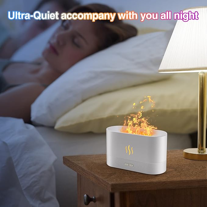 Essential Oil Diffuser, Flame Oil Diffuser - Aromatherapy Aroma Humidifier, Upgrade 7 Colors Noiseless - Perfect for Bedroom Home Office (180ml Classic Flame, White)