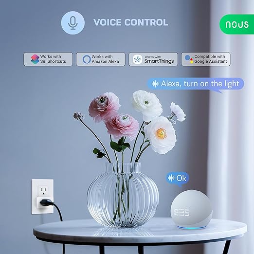 NOUS Wi-Fi Smart Plug 15A, Dual-Band 2.4GHz & 5GHz, Energy Monitoring, Compatible with Alexa, Google Home, Tuya App, Remote Control, Timer, Compact Design, Smart Outlet, 3 Pack