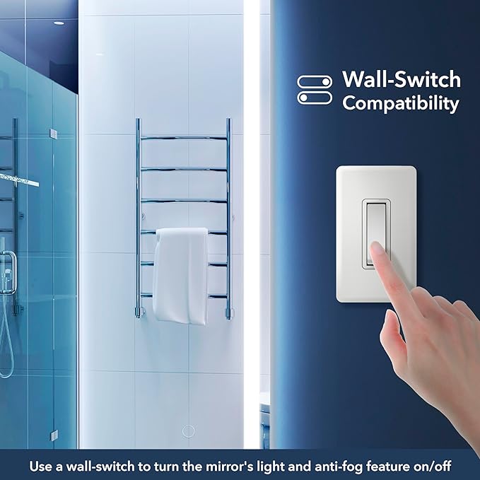 JONATHAN Y MIR100A-2028 Pax 20 in. W x 28 in. H Small Rectangular Frameless Antifog Front/Back-Lit Wall Bathroom Vanity Mirror with Smart Touch