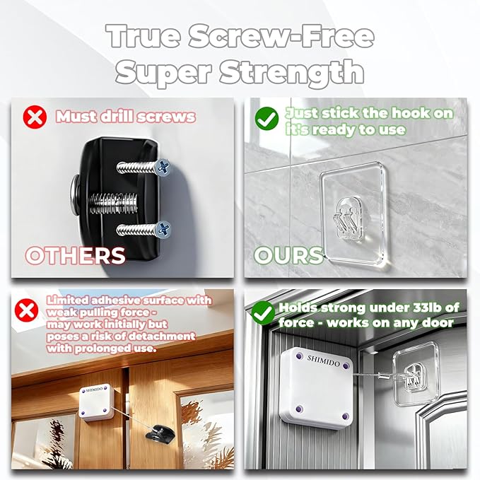 SHIMIDO Upgraded Punch-Free 1000g Automatic Screen Door Closer, Storm & Sliding Screen Auto Door Closer with Steel Drawstring for Bathroom, Bedroom, Study Room, etc. (White)