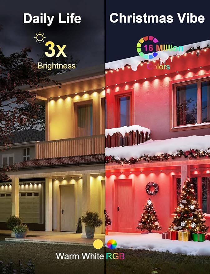 Nexillumi 400ft Permanent Outdoor Lights for House, 2025 New Smart RGB Christmas Lights Outdoor with APP Remote Control, IP67 Waterproof Eternity Eaves Lighting for Christmas Decorations