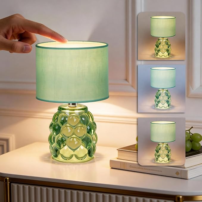 MJ PREMIER Small Rechargeable Lamp Dimmable Cordless Lamps Touch Control 3 Color Changing LED Light Small Battery Operated Wireless Desk Lamp for Home Bedroom, Modern Decor, Ambient Lighting Green