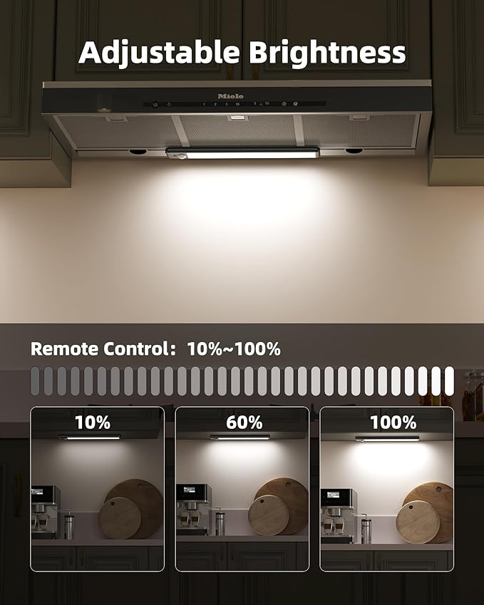 EZVALO 6-Pack Under Cabinet Lighting, 1600mAh Motion Sensor Light, Black LED Closet Lights Wireless, 6500K Dimmable, Timer, Magnetic, with Remote Control for Kitchen, Closet, Stair