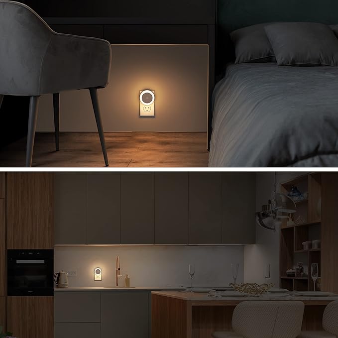 Briignite Night Lights Plug into Wall, [2 Pack], Nightlight with Light sensors, LED Night Light for Kids Room, Baby Night Light, Bathroom NightLights, Stair Lights, Hallway Light, Warm White