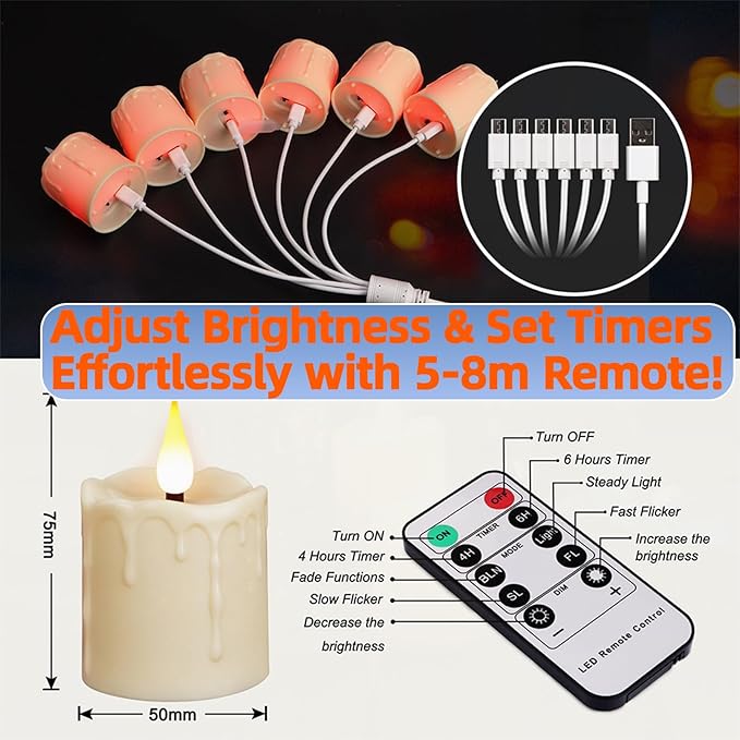 Flickering Flameless LED Candle Light with Remote Control, Rechargeable Battery, 4/6H Timer, Waterproof Design Tealight for Wedding, Christmas, Party Decor (5-8m Range)
