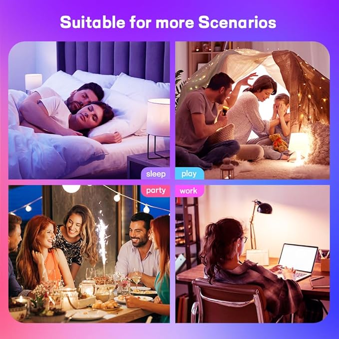 Smart Led Light Bulbs, Wi-Fi Magic Home Light Bulbs for Alexa & Google Assistant, E26, A19 Music Sync Color Changing Light Bulb, APP Remote Control on/off, Wireless, Bluetooth, 800LM, 60W,4Pack