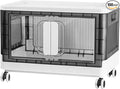 Folding Storage Organizer with Silent casters | Stackable Design for Home & Office, Heavy-Duty Plastic Storage Bin with Clear Door, 3 Sizes (19.5/23.5/27.5in),Black/White (27.6" 1 layer, White)