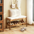 Shoe Bench Entryway Bamboo 2-Tier Shoe Rack with Cushion Padded Seat Shoe Bench Organizer Stable for Entry, Hallway, Living Room, Bedroom, Closet (31.5 * 11.4 * 16.5IN, Brown-Beige)